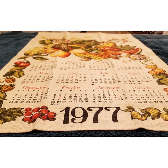 Vintage linen tea towel calendar fall harvest 1977 nos - Picture 2 of 5
